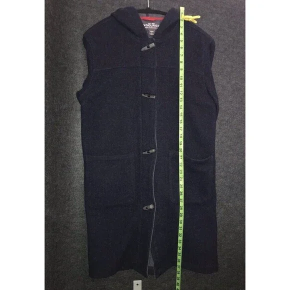 Woolrich Jacket Women's‎ Medium Wool Parka Long Coat Deep Navy Blue Horn Toggles - Picture 10 of 11